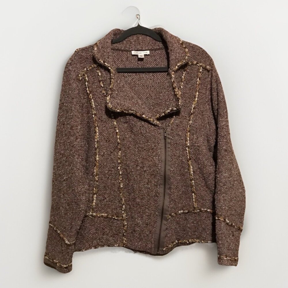 Coldwater Creek Textured  Moto Marled Rami‎ Wool Blend Jacket Brown Multi XXL